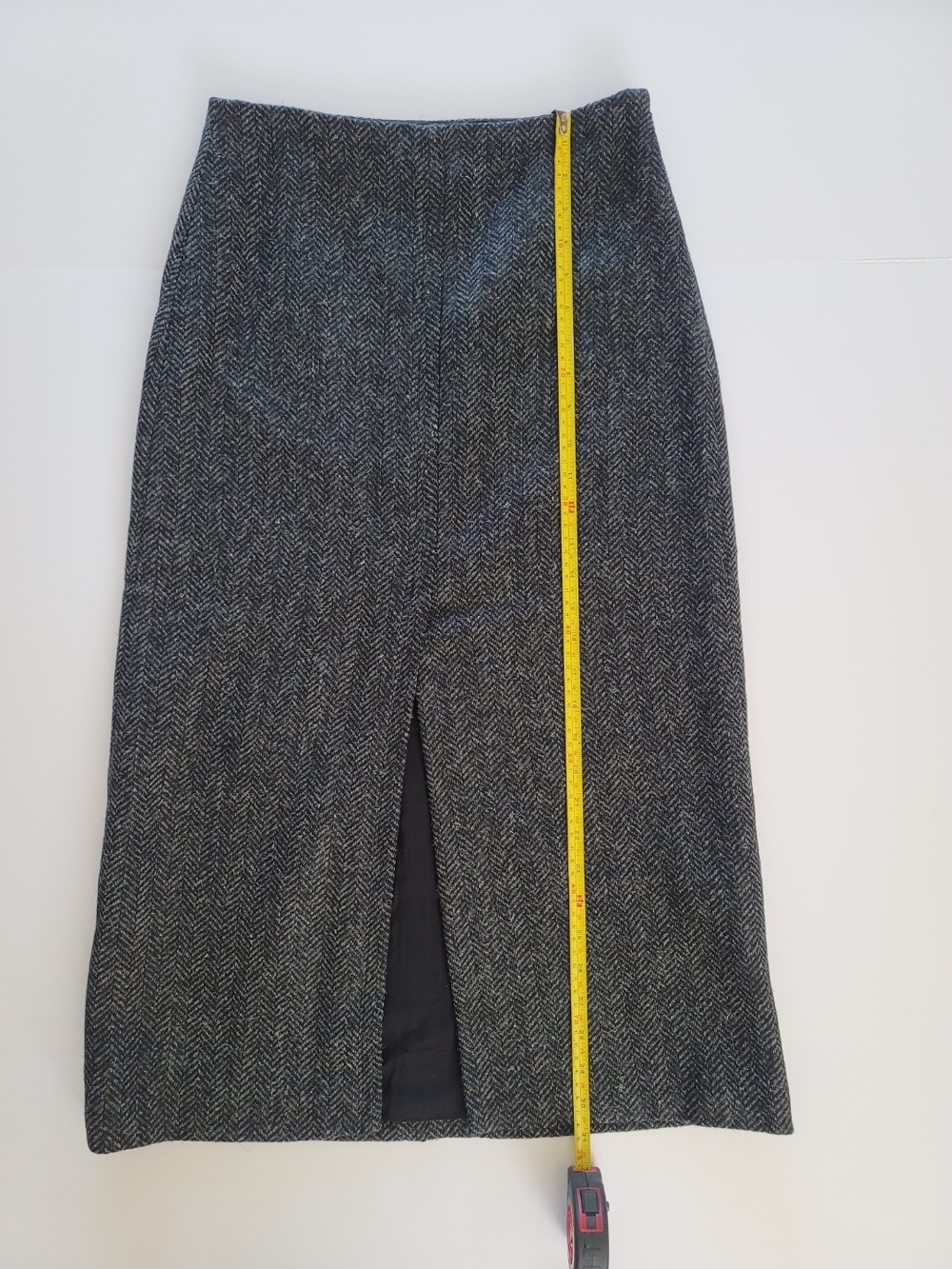 Sézane Eloane 100% Wool Skirt Midi Dark Grey Herringbone Slit Size 36,4 - Picture 7 of 9